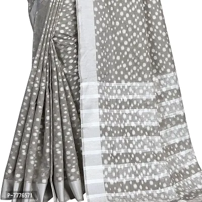 Vastra Factory Store Light Whigte Woman's Designer Silk New Linen Printed Saree (Grey)-thumb5