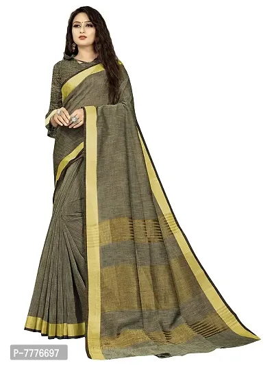 Vastra silver color Cotton linen blend saree with full original zari butta saree with blouse piece-thumb0