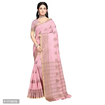 Vastra Factory Store Light Whigte Woman's Designer Silk New Linen Printed Saree (Light Pink)-thumb0