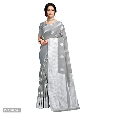 VASTRA-Factory Store Woven Banarasi Cotton Linen Blend Saree (Grey)