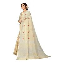 Vastra cream color Silk blend original zari butta saree for woman-thumb1