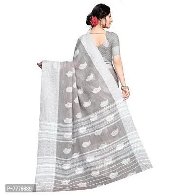 VASTRA-Factory Store BANARASI LINEN Silver SAREE COMES WITH LINEN SILVER BUTTA DESIGN-thumb4