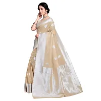 VASTRA-Factory Store Woven Banarasi Cotton Linen Blend Saree (Chiku)-thumb1