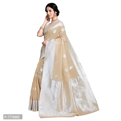 VASTRA-Factory Store Woven Banarasi Cotton Linen Blend Saree (Chiku)-thumb2