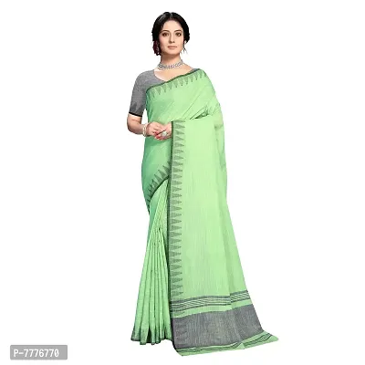 Vastra Factory Store Light Whigte Woman's Designer Silk New Linen Saree (Light Green With Border)-thumb0