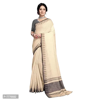 Vastra Factory Store Light Whigte Woman's Designer Silk New Linen Saree (Beige With Border)