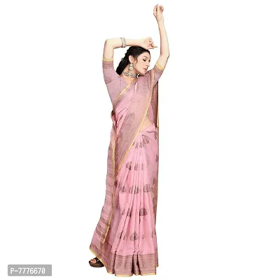 Vastra Factory Store Light Whigte Woman's Designer Silk New Linen Printed Saree (Light Pink)-thumb4