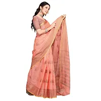 Vastra Factory Store Light Whigte Woman's Designer Silk New Linen Printed Saree (Pink)-thumb3