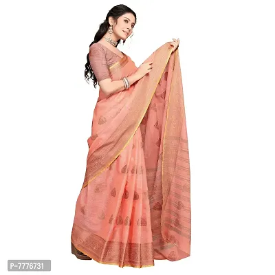 Vastra Factory Store Light Whigte Woman's Designer Silk New Linen Printed Saree (Pink)-thumb4