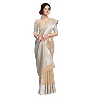 VASTRA-Factory Store Woven Banarasi Cotton Linen Blend Saree (Chiku)-thumb3