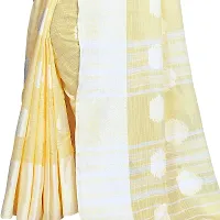 VASTRA-Factory Store BANARASI LINEN Yellow SAREE COMES WITH LINEN SILVER BUTTA DESIGN-thumb4