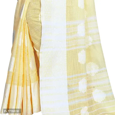 VASTRA-Factory Store BANARASI LINEN Yellow SAREE COMES WITH LINEN SILVER BUTTA DESIGN-thumb5