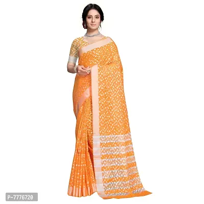 VASTRA-Factory Store BANARASI LINEN orange SAREE COMES WITH LINEN SILVER BUTTA DESIGN-thumb0