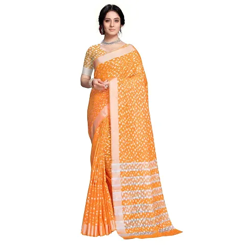 Vastra Factory Store Light Whigte Woman's Designer Silk New Linen Saree (Light Orange)