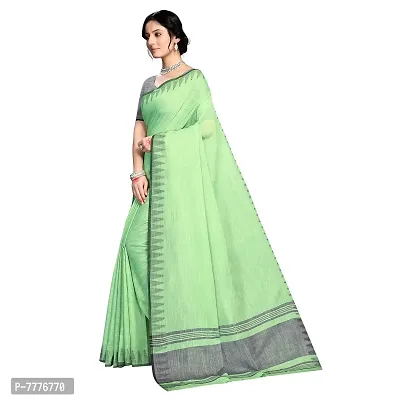 Vastra Factory Store Light Whigte Woman's Designer Silk New Linen Saree (Light Green With Border)-thumb2