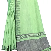 Vastra Factory Store Light Whigte Woman's Designer Silk New Linen Saree (Light Green With Border)-thumb4