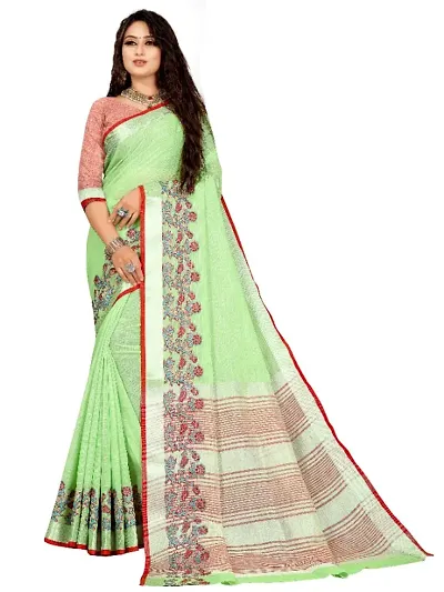 LEOSAGI Women Chanderi Traditional Chain Work Saree (Green, Free Size)