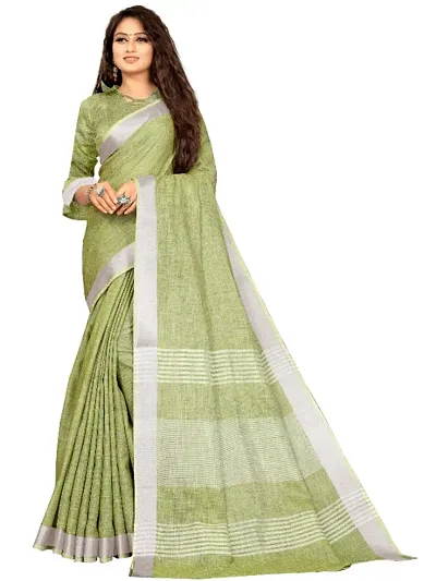 Silk Blend Striped Saree With Blouse Piece