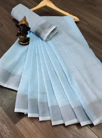 Beautiful Linen Blend Saree with Blouse piece