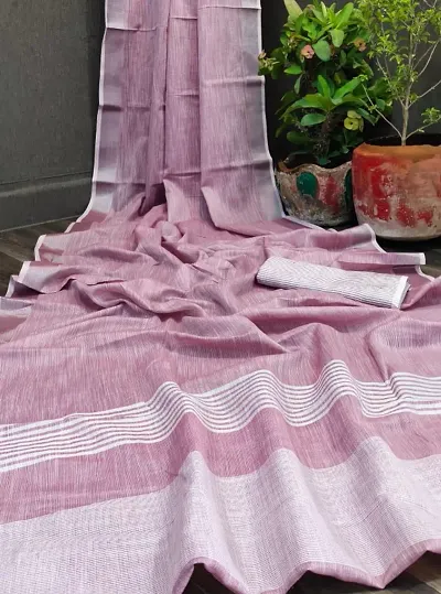 Beautiful Linen Blend Saree with Blouse piece