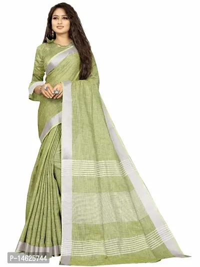 VASTRA-Factory Store presents this trendy plain linen saree with stripe design pallu-thumb0