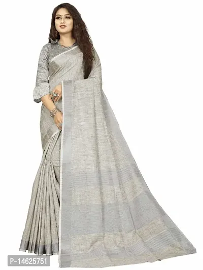 VASTRA-Factory Store presents this trendy plain linen saree with stripe design pallu-thumb0