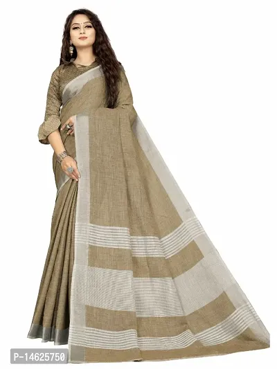 VASTRA-Factory Store presents this trendy plain linen saree with stripe design pallu-thumb0