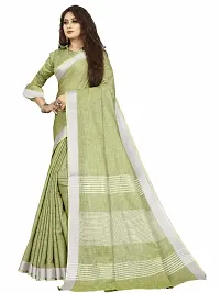 VASTRA-Factory Store presents this trendy plain linen saree with stripe design pallu-thumb1