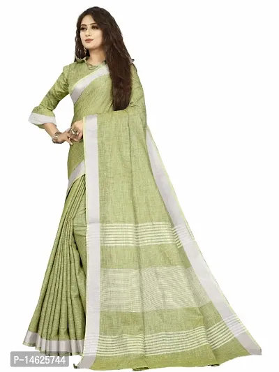 VASTRA-Factory Store presents this trendy plain linen saree with stripe design pallu-thumb2