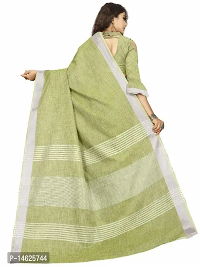 VASTRA-Factory Store presents this trendy plain linen saree with stripe design pallu-thumb3