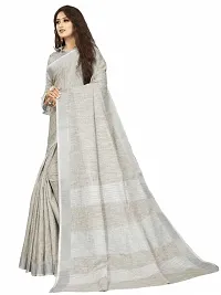 VASTRA-Factory Store presents this trendy plain linen saree with stripe design pallu-thumb1