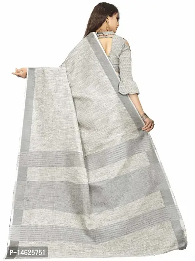 VASTRA-Factory Store presents this trendy plain linen saree with stripe design pallu-thumb3