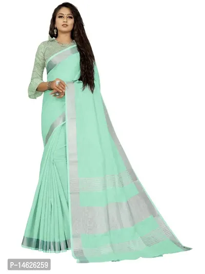 VASTRA-Factory Store presents this trendy plain linen saree with stripe design pallu