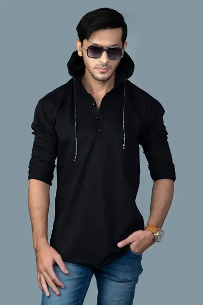Trendy Solid Regular Fit Hoodie Shirts For Men