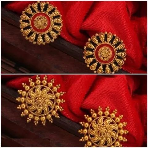Combo Of 2 Stylish Alloy Gold Plated Adjustable Oversized Studs Earrings