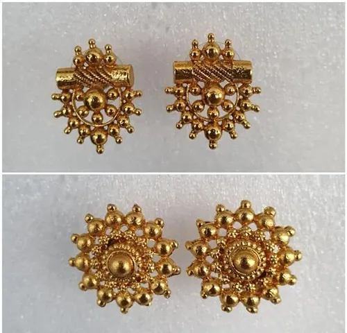 Combo Of 2 Drishya Classy Golden Alloy Studs Earrings