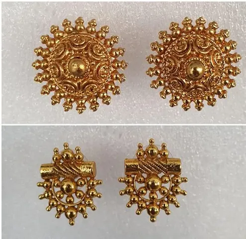 Combo Of 2 Additri Ravishing Golden Alloy Studs Earrings