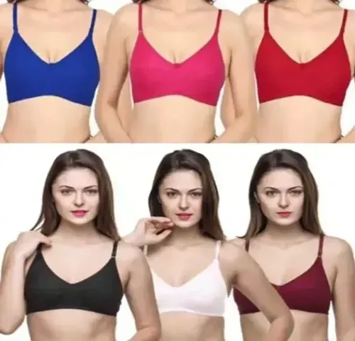 Buy Stylish Multicoloured Polyester Spandex Solid Bras For Women