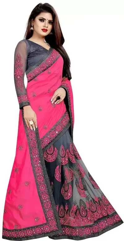 Embellished Bollywood Net Saree (Pink)