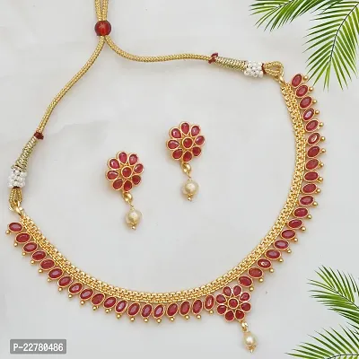 Gold Plated Copper Short Necklace with Earring
