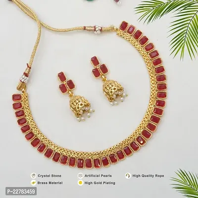 Gold Plated Copper Short Necklace with Earring-thumb0