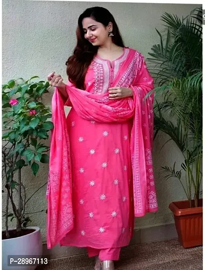Attractive Pink Printed Rayon Kurta Pant Set With Dupatta-thumb0