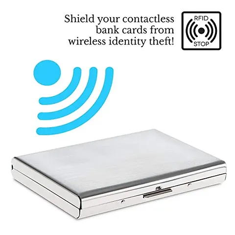 RFID Blocking Credit Or Debit Card Holder Wallet Card Case (9.5cm x 6.7cm x 1.5cm, Silver) Pack of - 1