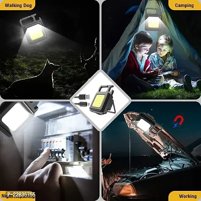 1000 Lumens LED COB Key Chain Flashlights Small Water Resistant USB Rechargeable Magnetic Work Light 3 Light Modes Portable Mini Light with Folding Bracket for Walking Camping Car Repairing Square-thumb4
