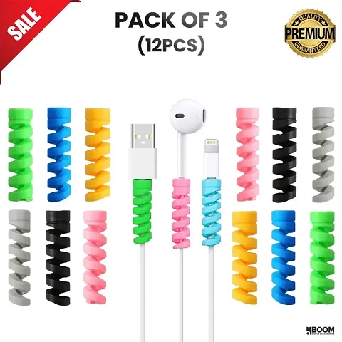 AMS Spiral Cable Protectors for Charger, Wires, Data Charger Cable Protector for Computers, Mobiles etc. Pack Of 3 (Multicolor, 12 Pcs))