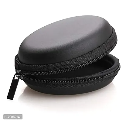AMS Gadgets Appliances Hard Aluminum Zipper Headphone Case Pouch Handsfree Case Pouch Earphone Case Pouch Bag - (Set Of 1)  Black
