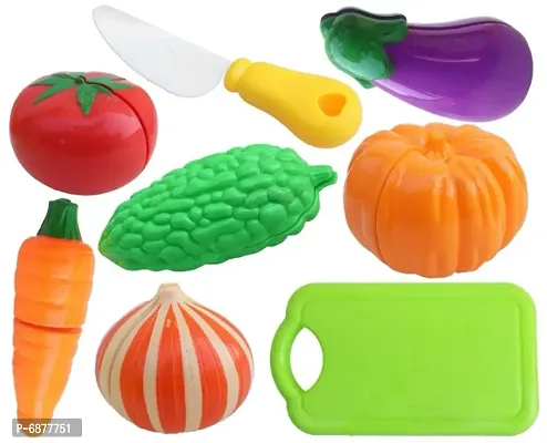 Realistic Sliceable Vegetable Cutting Knife Plate Cutting-Board Play Toys for Baby Kids Set of 7 PCS-thumb0