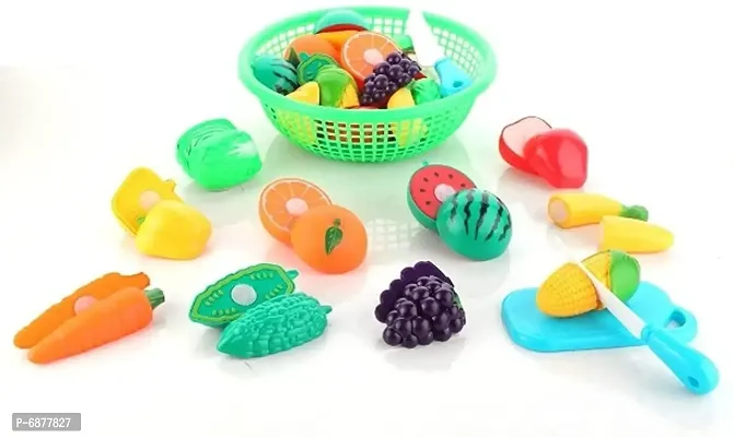 Realistic Sliceable Fruit and Vegetable Basket Toys Set for Kids Baby Girls