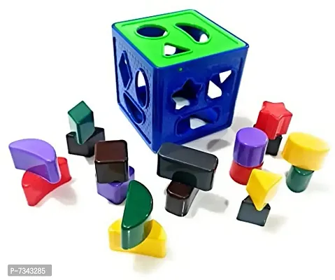 5 Shape Plastic Geometric Blocks Stacker Puzzle Stacking Set | for Todder Kids Boys  Girls | Toys for 1 + Year Old | Toys for 3 Year Old boy | Shape Sorter Toys for Toddlers (Cube Shape 18)-thumb0