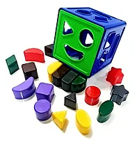 5 Shape Plastic Geometric Blocks Stacker Puzzle Stacking Set | for Todder Kids Boys  Girls | Toys for 1 + Year Old | Toys for 3 Year Old boy | Shape Sorter Toys for Toddlers (Cube Shape 18)-thumb1